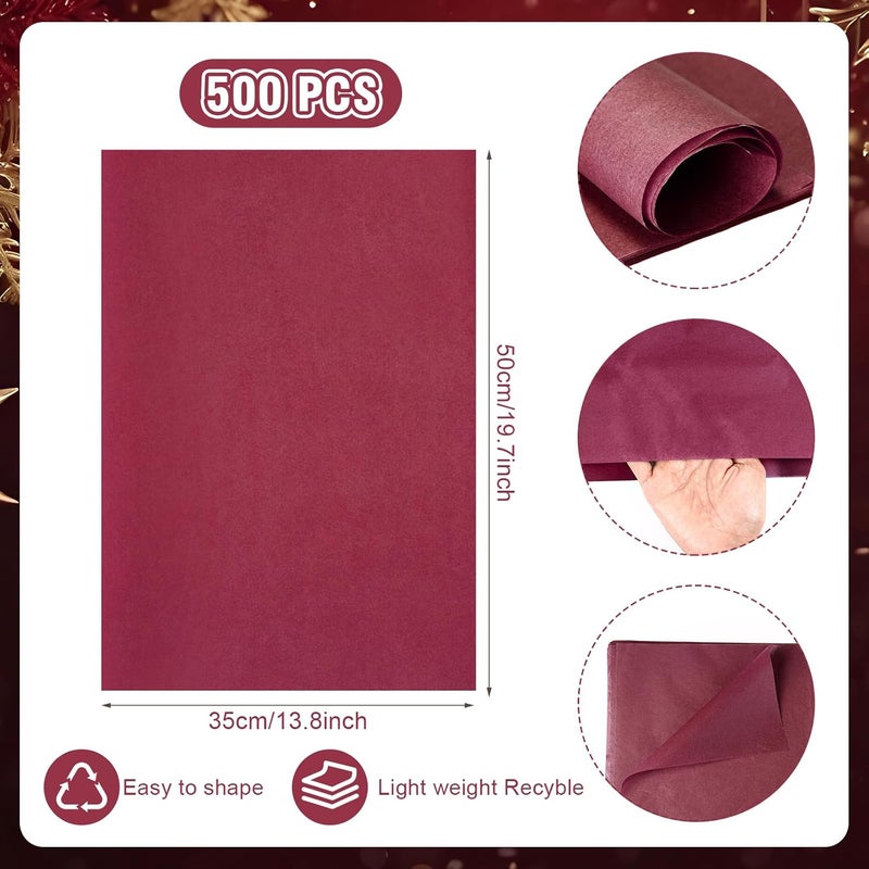 Teling 500 Sheets Burgundy Wine Tissue Paper for Gift Bags 14 x 20 Inches Valentine Gift Wrapping Tissue Paper Bulk for Winter Galentine New Year Wedding Birthday DIY Craft Project Party Decor Flowers - Image 2